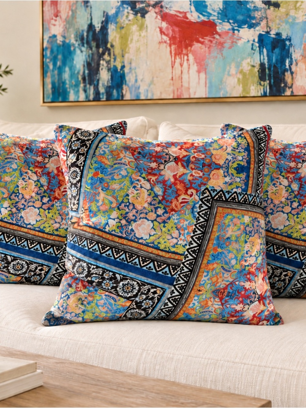 Johnny Was Boho Floral Velvet Throw Pillow 23x23 Multicolor EUC Excellent Cond.